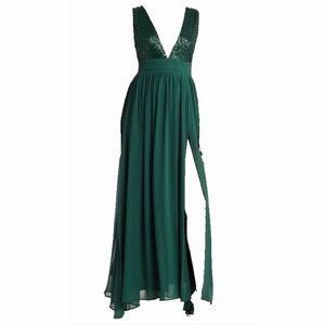 Love By Design Daphne Emerald Sequin V-Neck Maxi Dress Gown